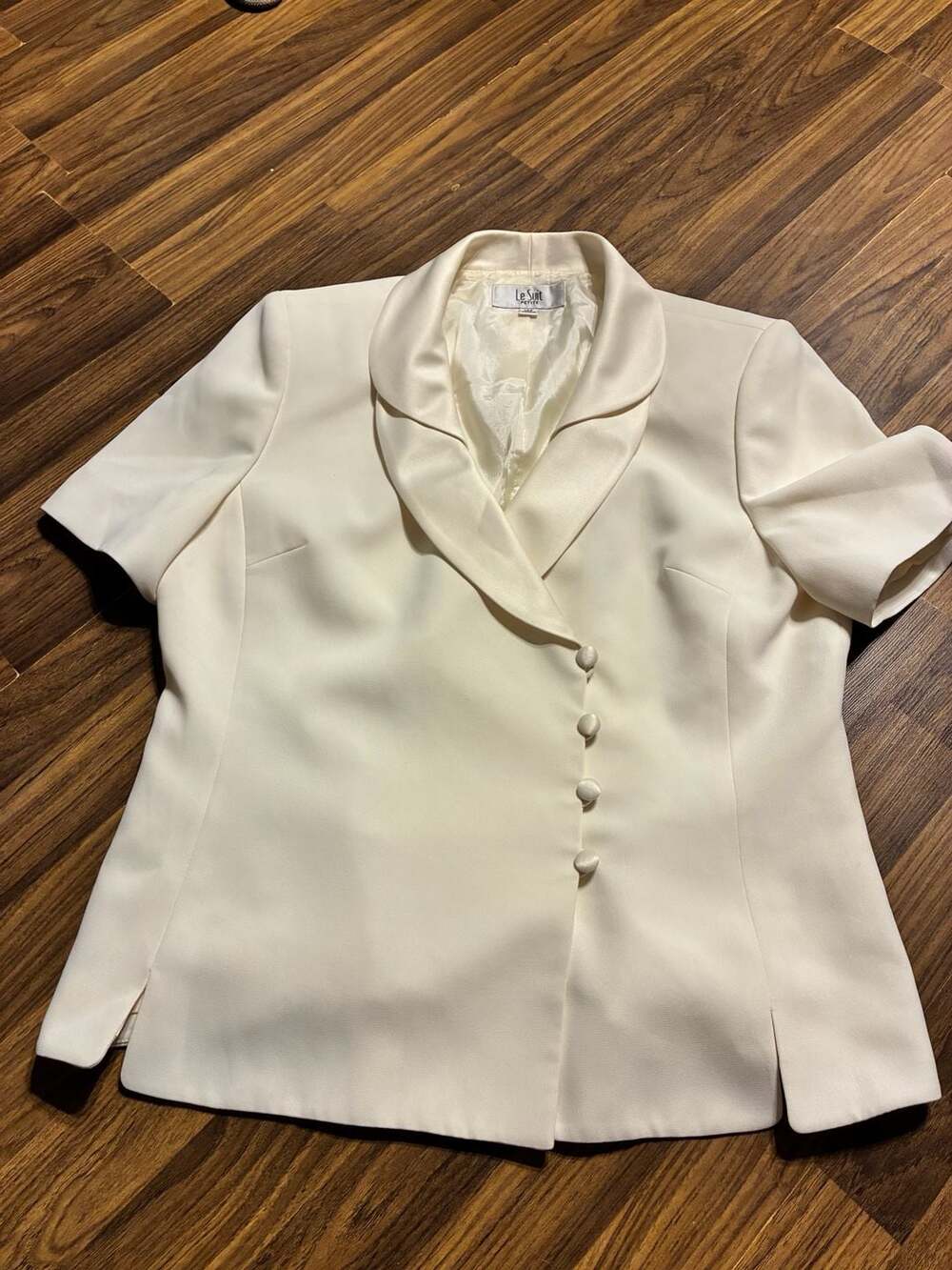 Le Suit Petite Ivory Short Sleeve Button-Front Blazer Jacket